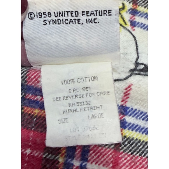 Vintage Snoopy Peanuts Woodstock Plaid Cotton Flannel Pajama Top Womens L 90s - Picture 5 of 9